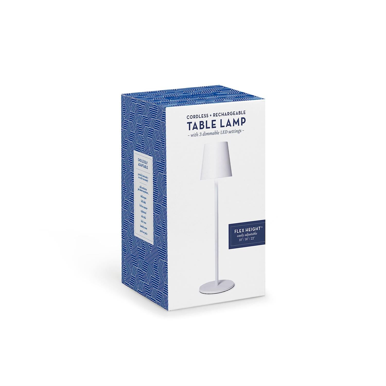 Black cordless LED table lamp with adjustable height poles in a gift box