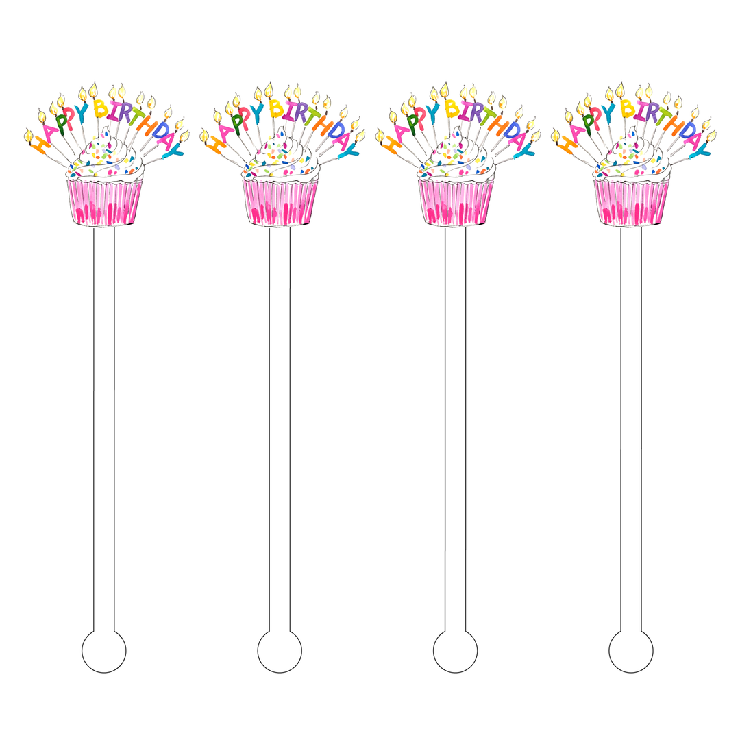 Happy Birthday Sprinkle Cupcake Acrylic Stir Sticks