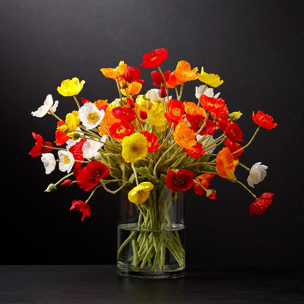 A 23.6-inch poppy spray floral arrangement featuring red fabric petals with wire stems and polyethylene accents.
