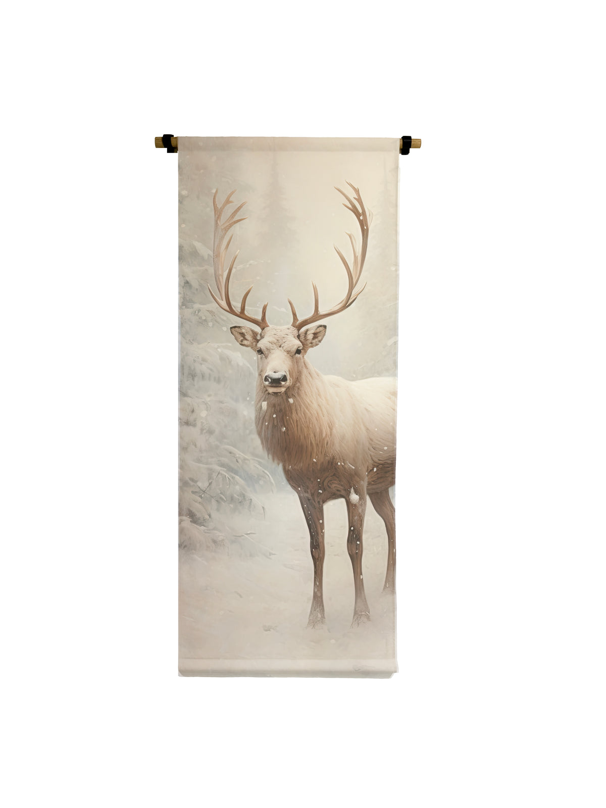 Reindeer Canvas Scroll DS featuring a majestic white stag in a snowy forest landscape.