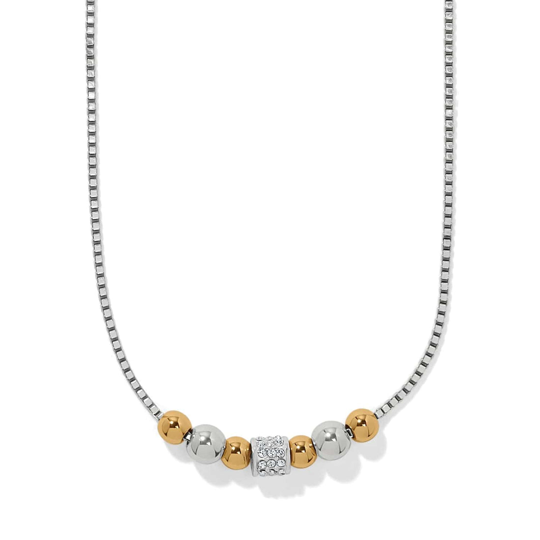 Two-tone silver-gold adjustable petite station necklace with lobster claw closure