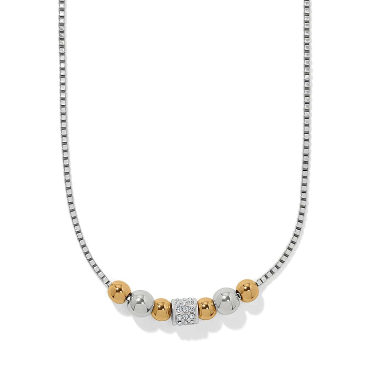 Two-tone silver-gold adjustable petite station necklace with lobster claw closure