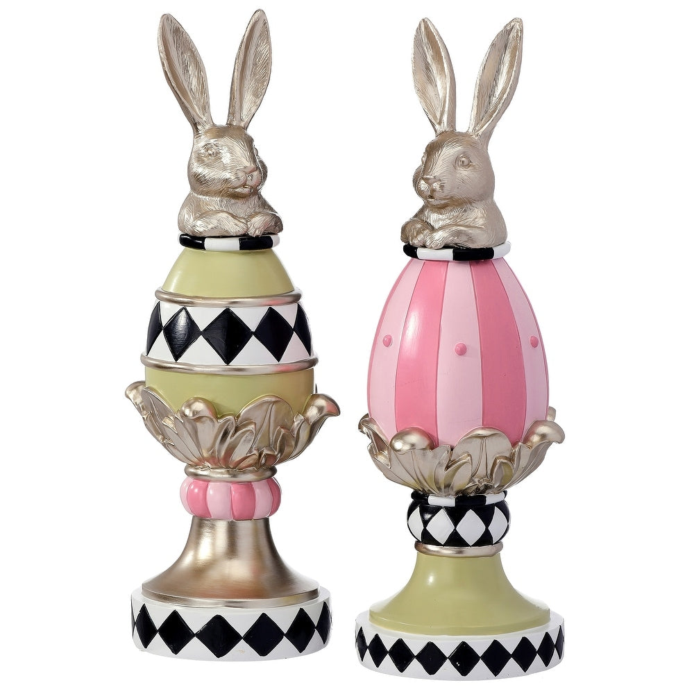 Resin garden bunny egg topiary with detailed finish in natural tone