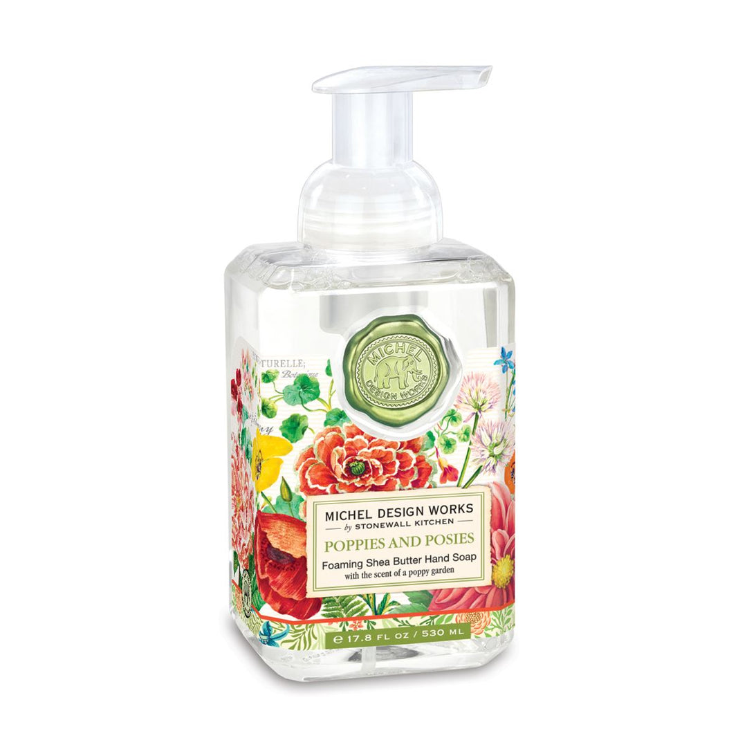 Spring Foaming Soap in a clear bottle with white liquid.