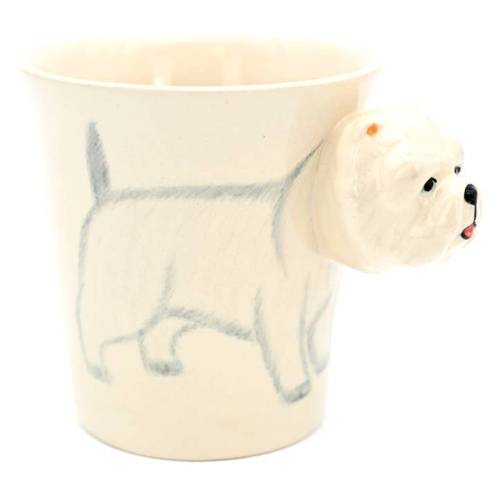 White ceramic mug featuring a hand-painted black West Highland Terrier on the front.