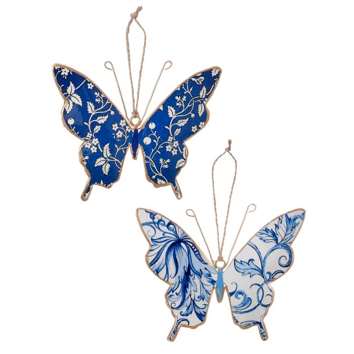 Metal butterfly wall hanging with Bloomsbury style floral cutouts in a natural finish.