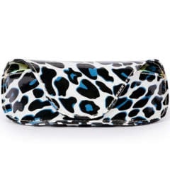 Structured neon pink star glitter sunglass case with magnetic closure, soft mesh lining, and natural leather logo patch.