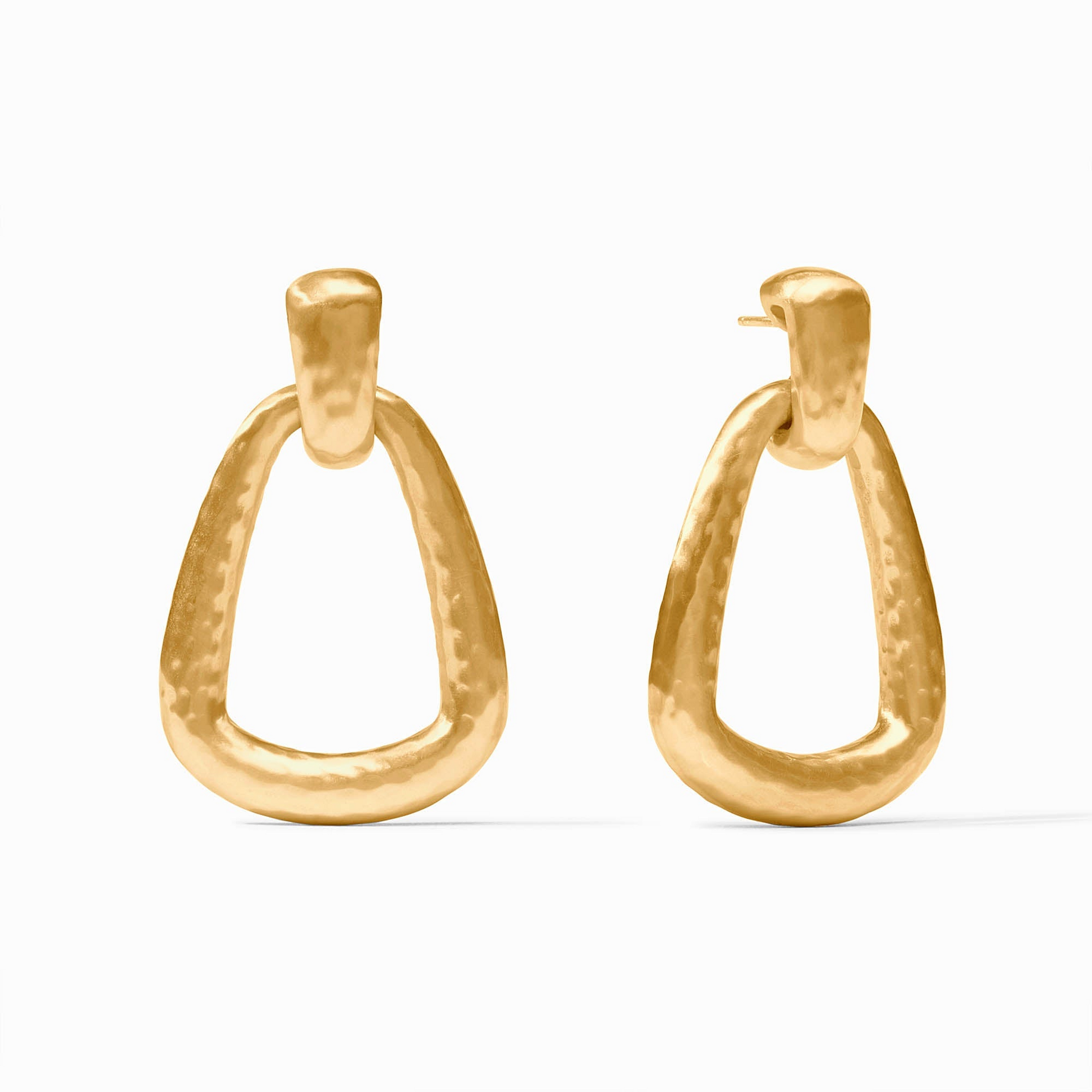 Sahara Doorknocker Earrings in hammered gold-tone metal with a triangular drop design.