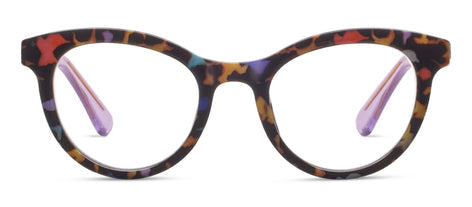 Tribeca eyeglasses with a cat-eye silhouette in wire core-colored temples and patterned frames.