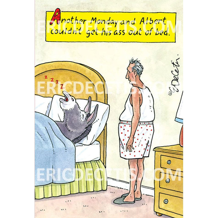 Eric BD foil birthday card with 'Have yourself a kick-ass birthday!' inside text and 'Another Monday' outside.