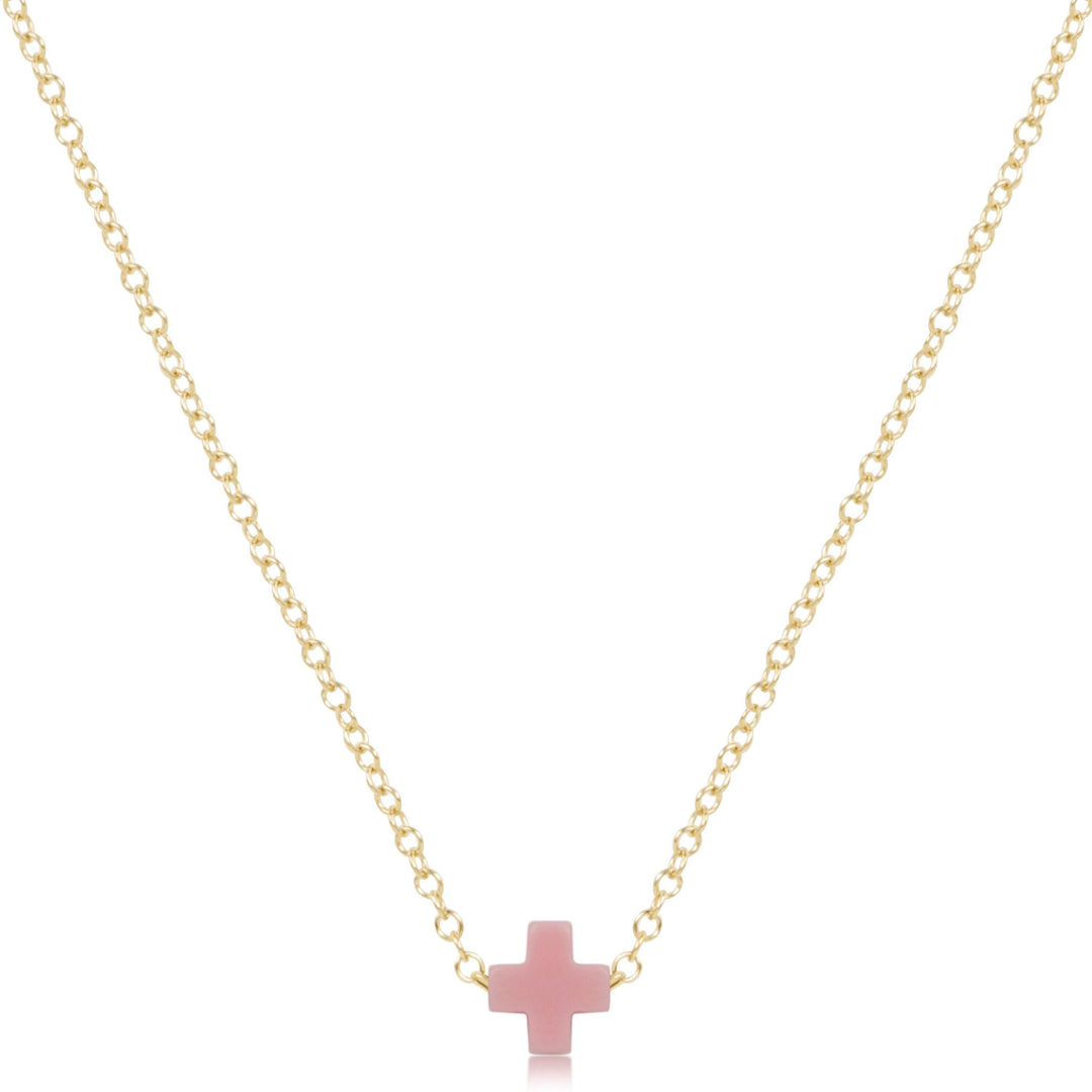 16-inch gold-filled chain necklace featuring a small pink signature cross pendant.