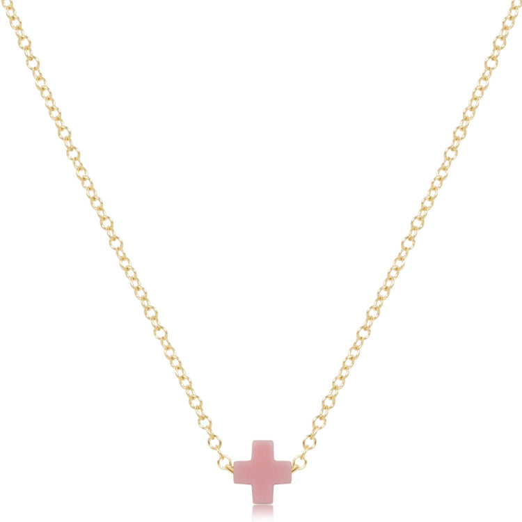 16-inch gold-filled chain necklace featuring a small pink signature cross pendant.