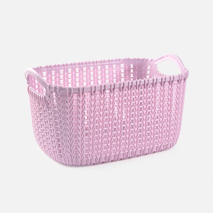 Rectangular caddy basket in natural woven texture with open weave pattern.