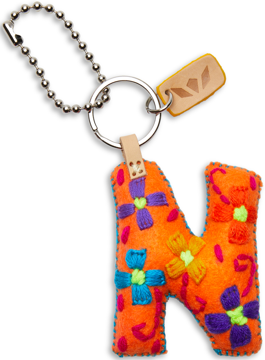 Felt letter charm in bright yellow with attached silver chain