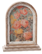 Wood arch decoration with rose floral accents in a natural finish.