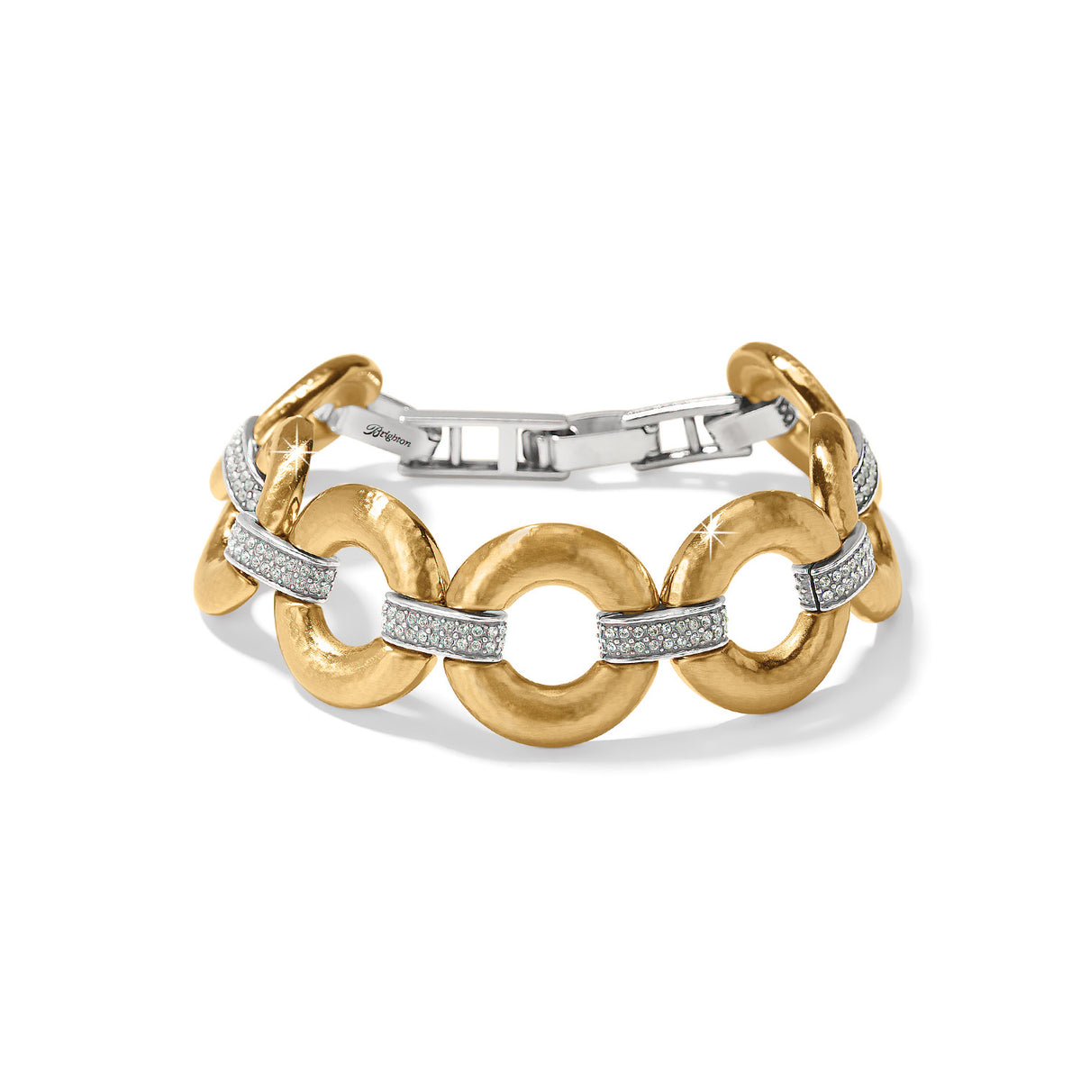 Gold-plated Meridian Geo Link Bracelet with crystal-encrusted silver-tone connectors.