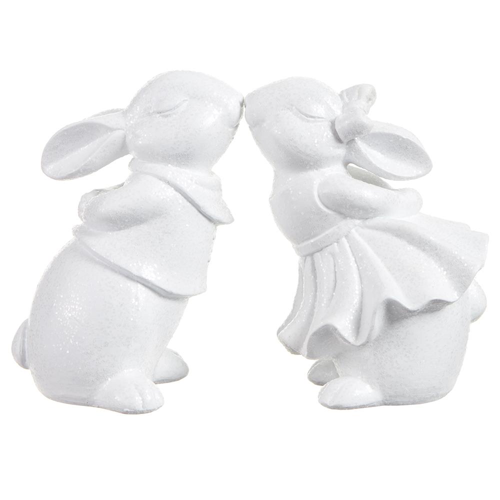 6" Glittered Kissing Bunny White - Sold as Set