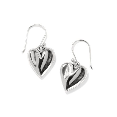 Cascade Heart Reversible French Wire Earrings featuring sculpted silver heart drops.