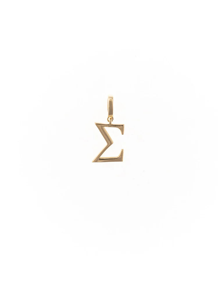18k gold plated Greek letter Sigma charm with a clasp for a chain.