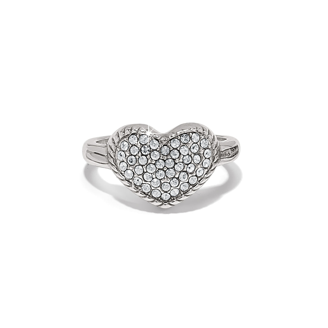 Silver plated domed heart ring with pave crystal encrustation