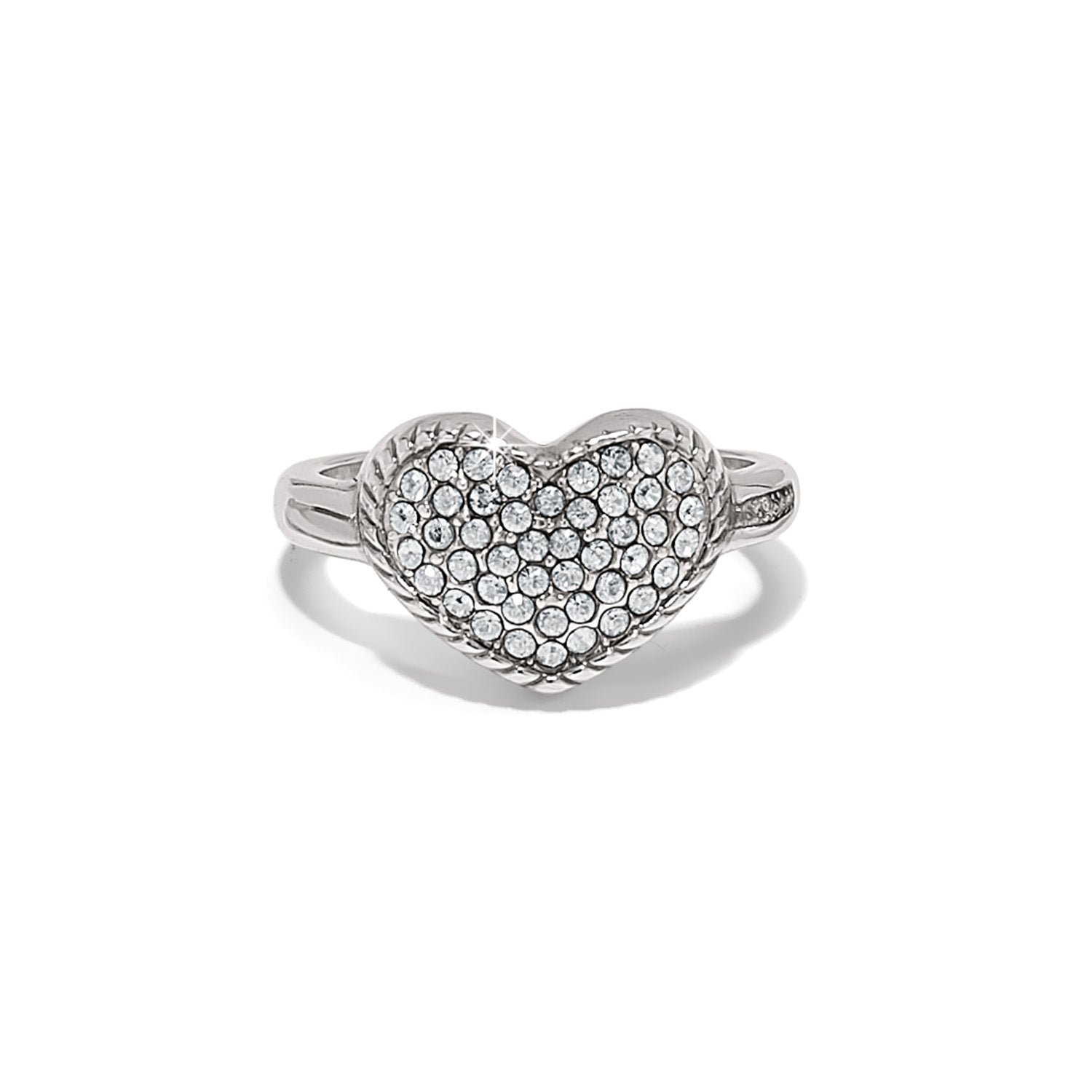 Silver plated domed heart ring with pave crystal encrustation