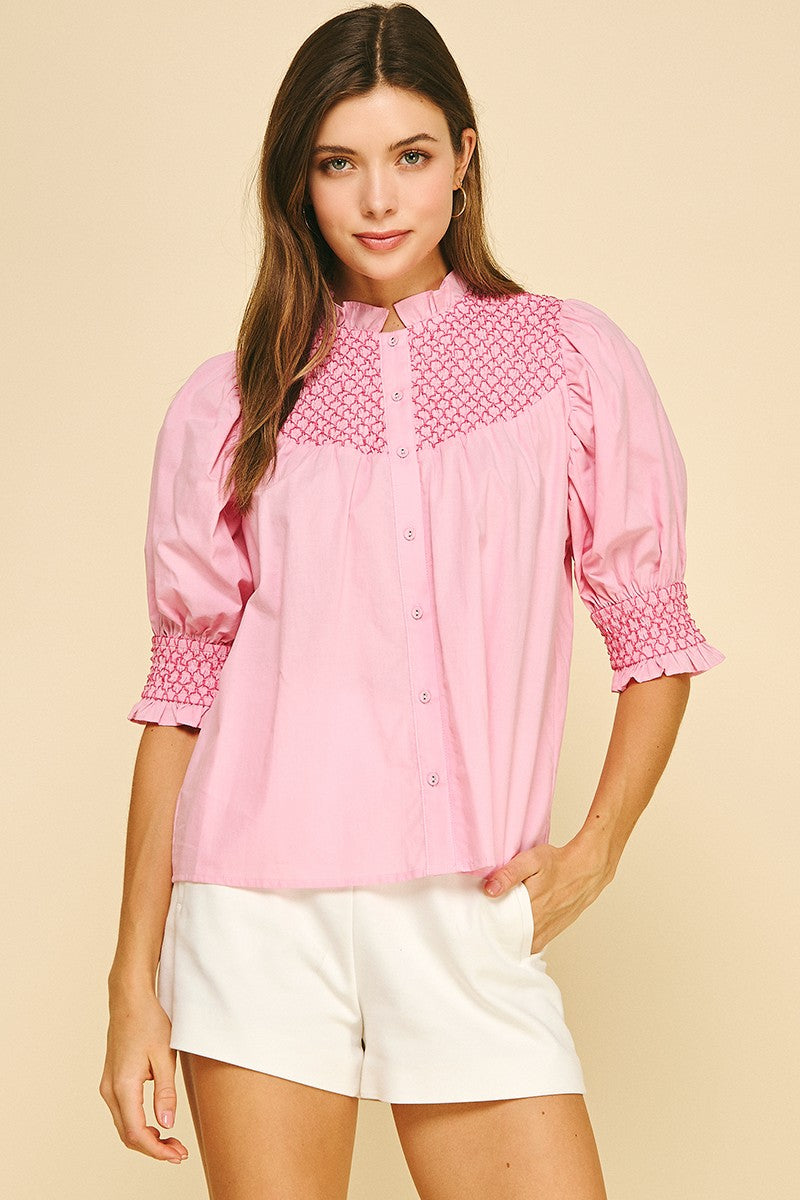 Camila Embroidered Button Down Blouse Top