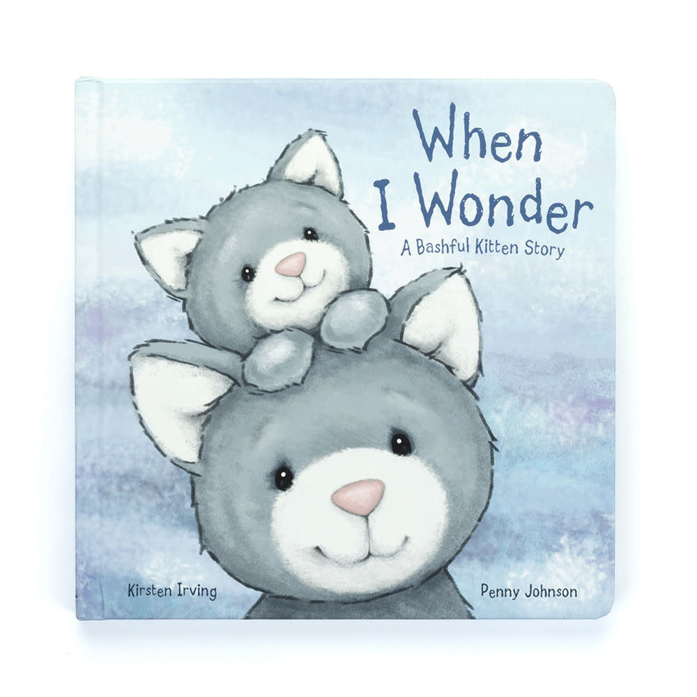 Hardcover board book 'When I Wonder' featuring a grey kitten on the cover.