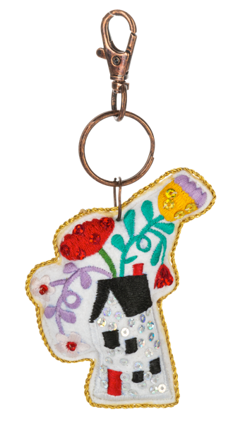 Multi-colored embroidered flower purse charm with delicate beads