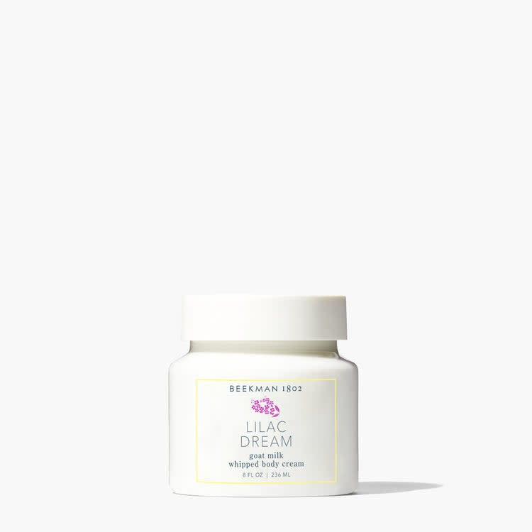Lilac Dream whipped body cream in a jar with a white lid