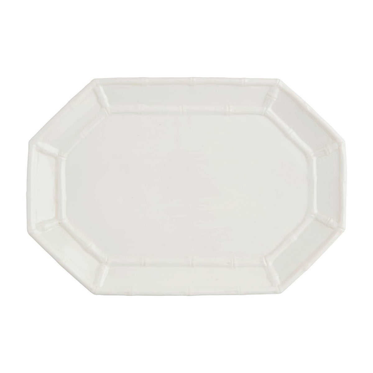 White stoneware platter with bamboo textured detail