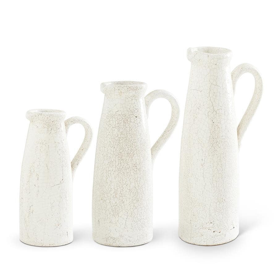 White ceramic pitcher with a crackled glaze finish