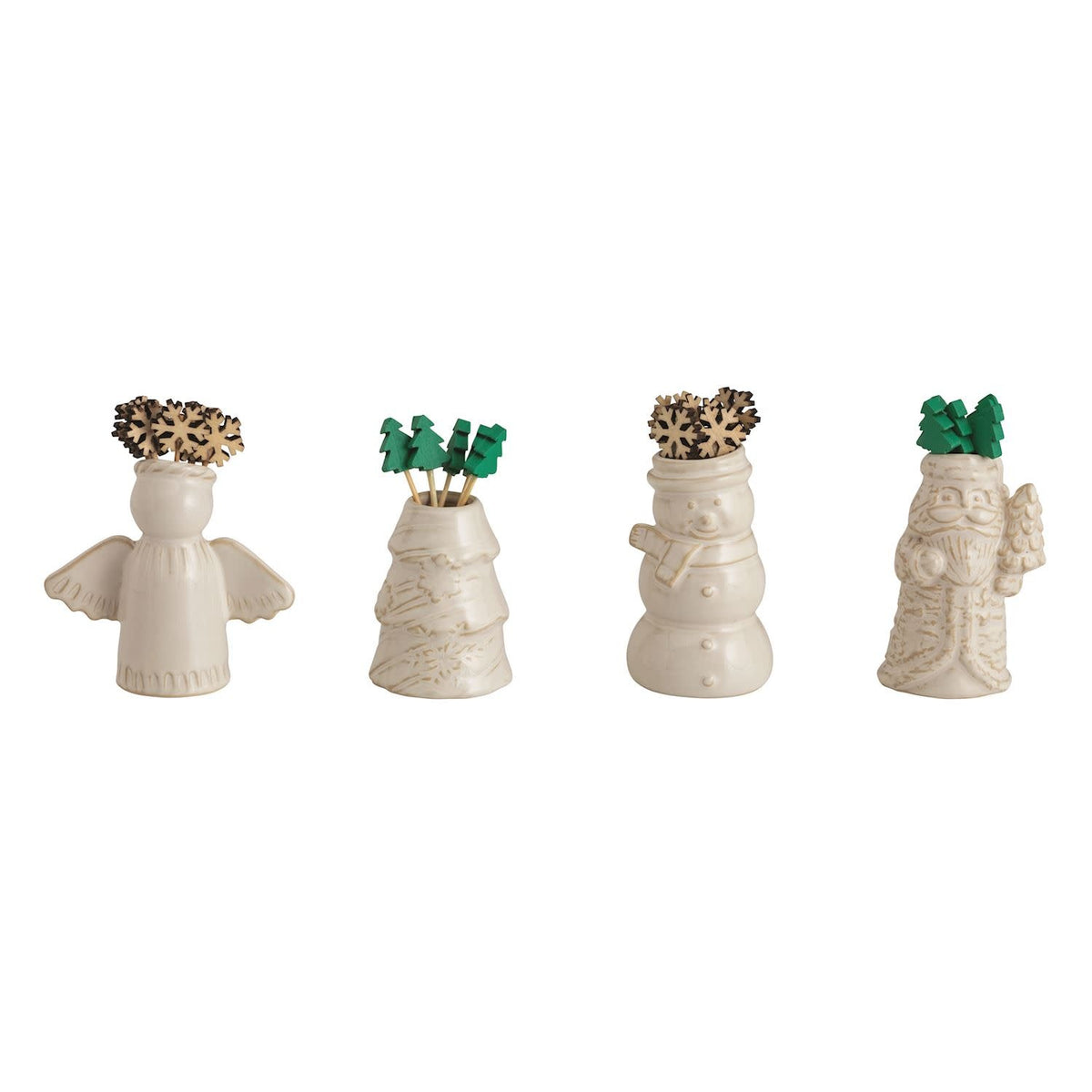 White ceramic toothpick caddy with festive snowflake pattern