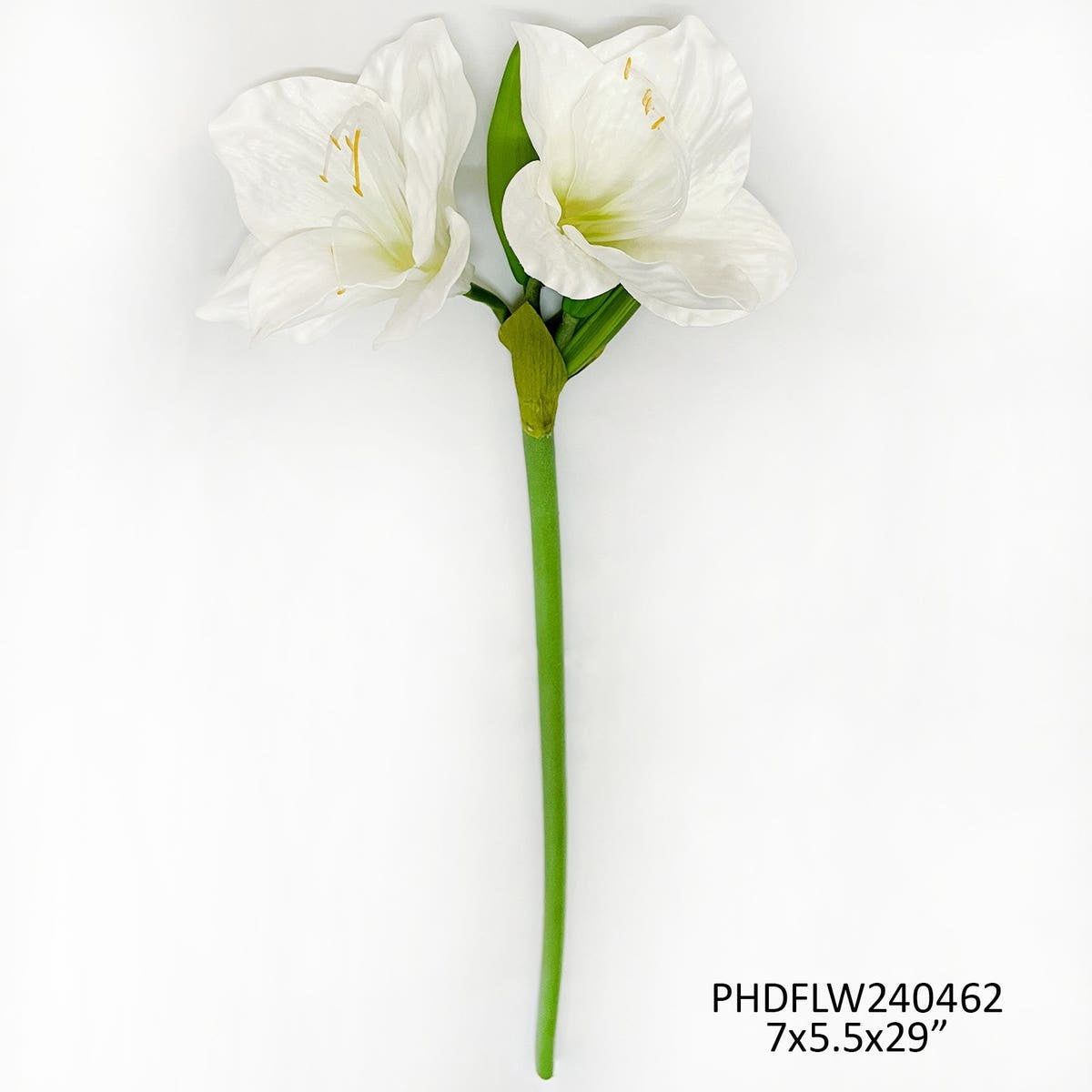 White Garden Amaryllis artificial flower arrangement with lifelike white blooms in a tall vase.