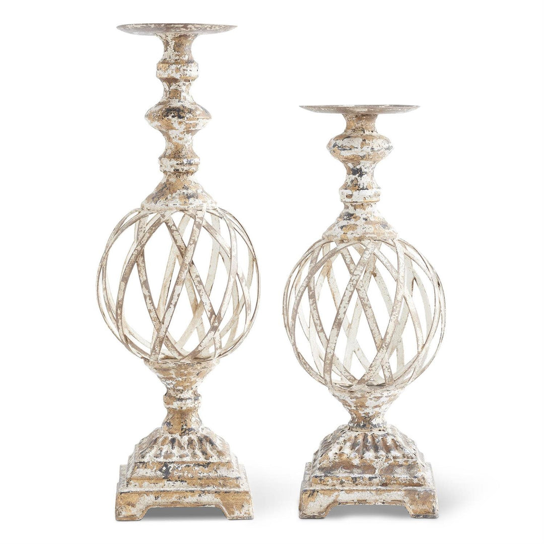 White & Gold Washed Woven Metal Candleholder
