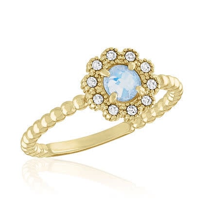 White Opal CZ Flower Gold Layers Rings