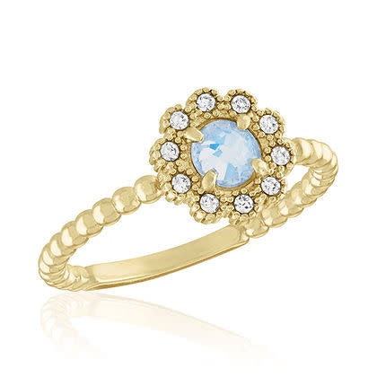 White Opal CZ Flower Gold Layers Rings