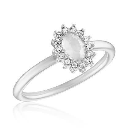 White opal vintage halo stack ring with a sleek modern silhouette