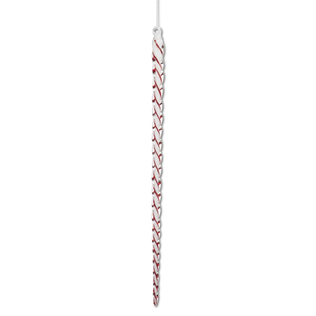White & Red Spiral Glass Icicle Ornament