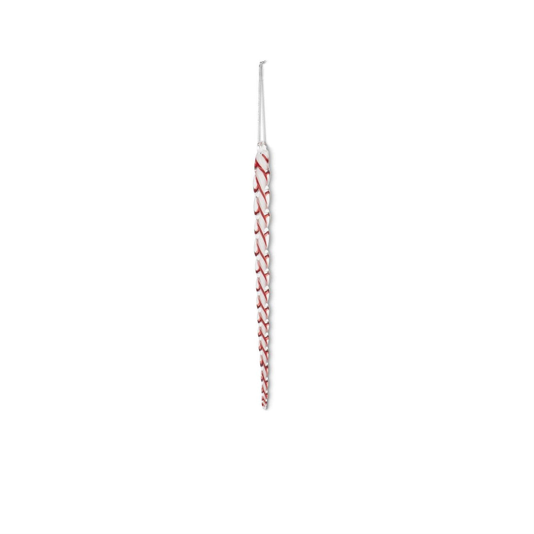 White & Red Spiral Glass Icicle Ornament