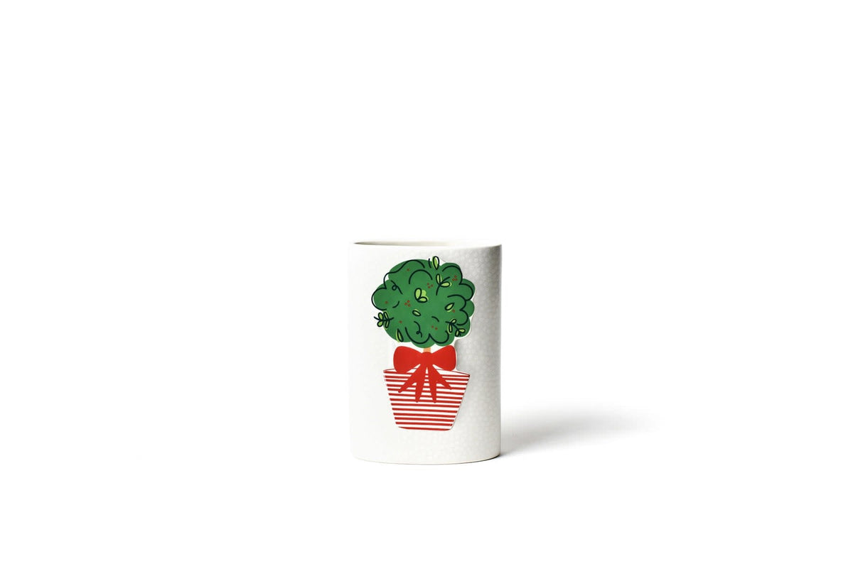 White ceramic mini oval vase with small dot pattern