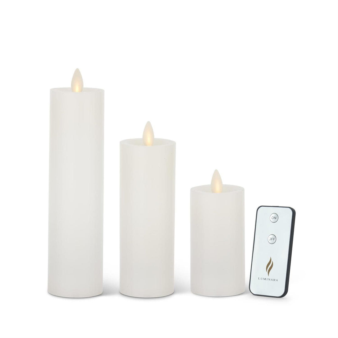 White Wax Luminara Slim Indoor Pillar Candles