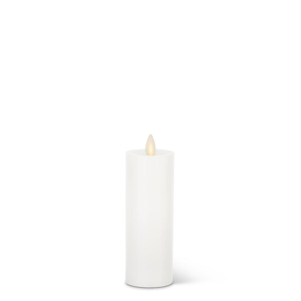 White Wax Luminara Slim indoor pillar candle with electronic flame effect.