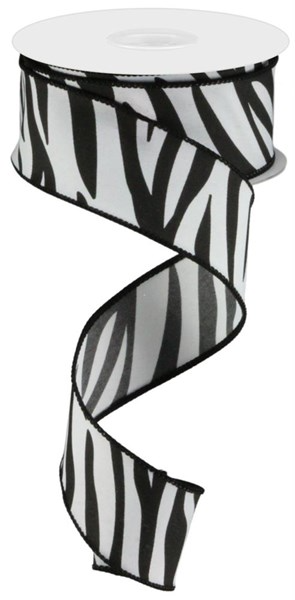 White ribbon with black leopard print pattern