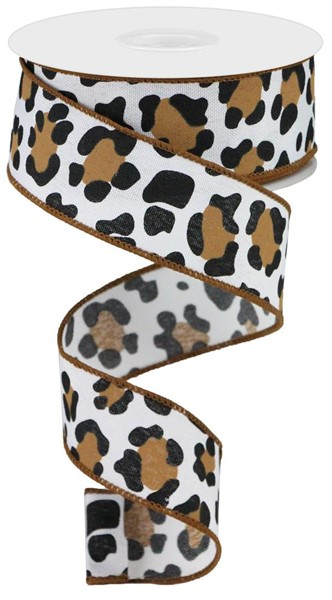 White ribbon with black leopard print pattern made of polyester