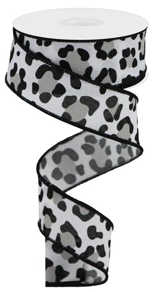 White ribbon with black leopard print pattern made of polyester.
