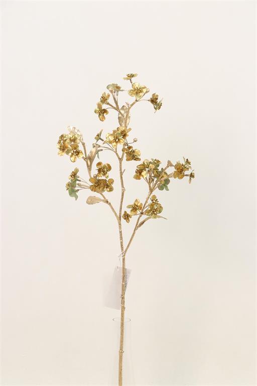 27-inch gold glitter blossom spray with shimmering flower clusters on a slender stem.