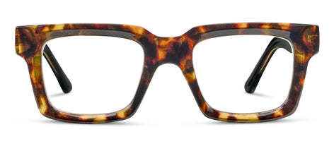 Spotlight eyeglasses with chunky square frames in clear polycarbonate material and wire-core temples.