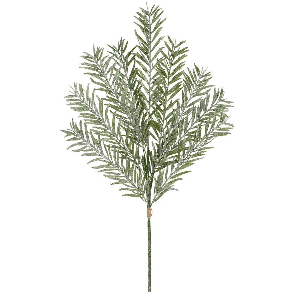33-inch glittered green yew bundle with three stems of lush, shimmering artificial greenery.