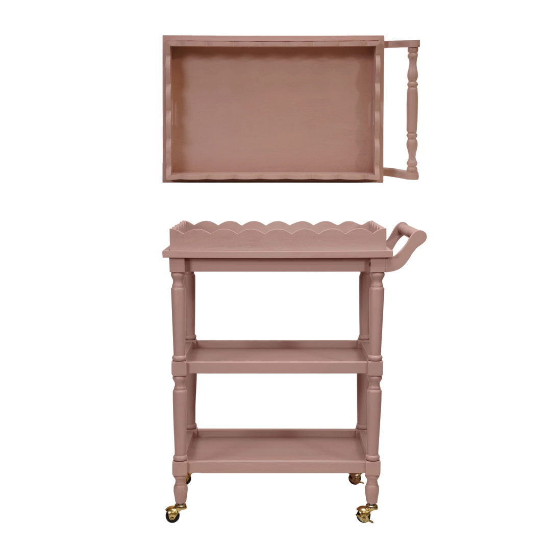 Wood 3-Tier Bar Cart on Casters With Removable Tray Set