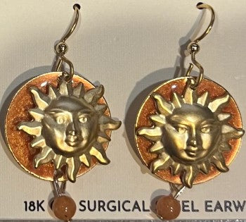 Beaming Sun & Bead Drop Earrings in nickel-free metal with a sunburst silhouette and dangling bead detail.